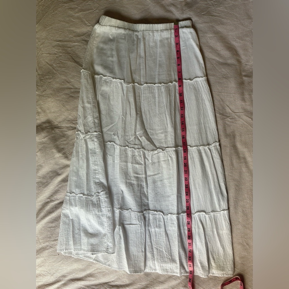 White Tiered Linen Maxi Skirt
